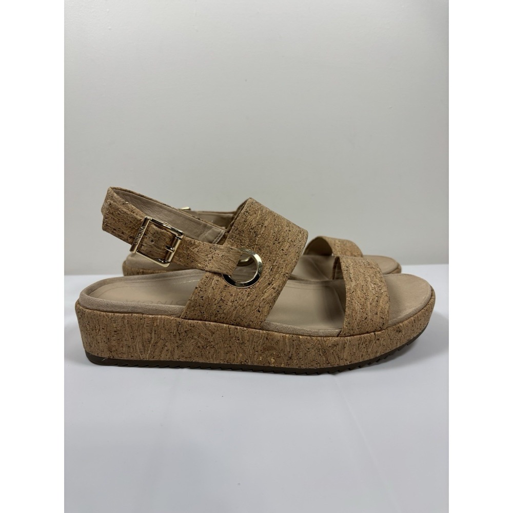 Vionic Womens 8.5 Louise Cork Raffia Leather Ankle Strap Platform Sandals Festiv